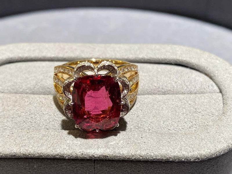 Eostre Rubellite Tourmaline and Diamond Ring in 18k Yellow Gold