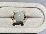 Light Lavender Colour Type A Jadeite and Diamond Ring in 18k Yellow Gold