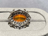 Fire Opal, Seed Pearl and Diamond Pendant in 18k White Gold