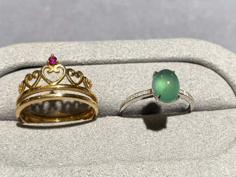 Type A Green Jadeite and Diamond detachable Ring in 18k Yellow and White Gold