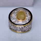 Eostre Type A Natural Yellow Jadeite Jade and Diamond Duo Colour Ring