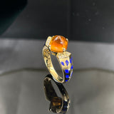 Eostre Fanta Garnet Sugar Loaf 4.68ct Lapis Lazuli and Diamond Yellow Gold Ring