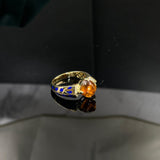 Eostre Fanta Garnet Sugar Loaf 4.68ct Lapis Lazuli and Diamond Yellow Gold Ring