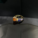 Eostre Fanta Garnet Sugar Loaf 4.68ct Lapis Lazuli and Diamond Yellow Gold Ring