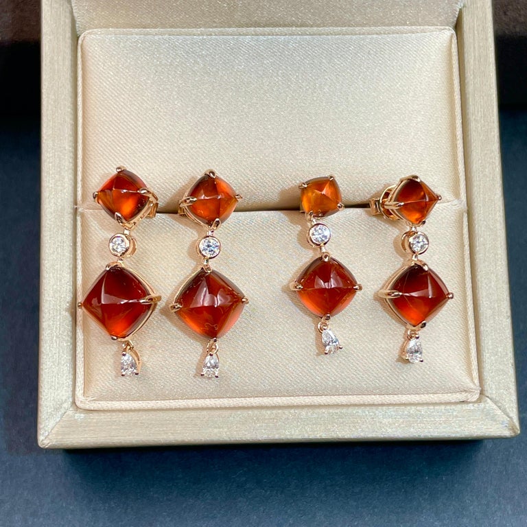 Eostre Spessartite Fanta Garnet Sugar Loaf and Diamond Rose Gold Earring