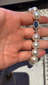 South Sea Pearl Necklace with Two Australian Solid Black Opal and Diamond Claps