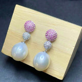 Eostre Pink Sapphire, Diamond and South Sea Pearl White Gold Earring