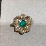 Emerald and Diamond Duo Color Gold Engagement Ring