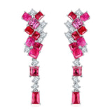 Eostre Neon Spinel Red and Hot Pink and Diamond White Gold Earring