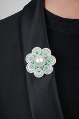 Eostre Jade, South Sea Pearl, Tsavorite and Diamond White Gold Brooch