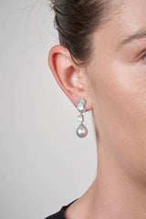 Eostre Moonstone, White South Sea Pearl and Diamond Earring in 18K Gold