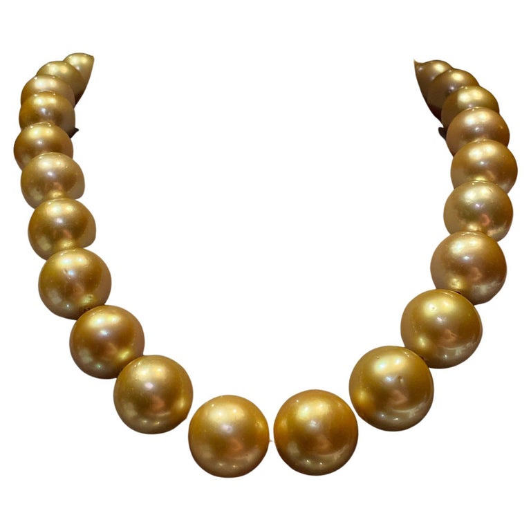 Eostre Deep Golden South Sea Pearl Necklace with Gold Clasp