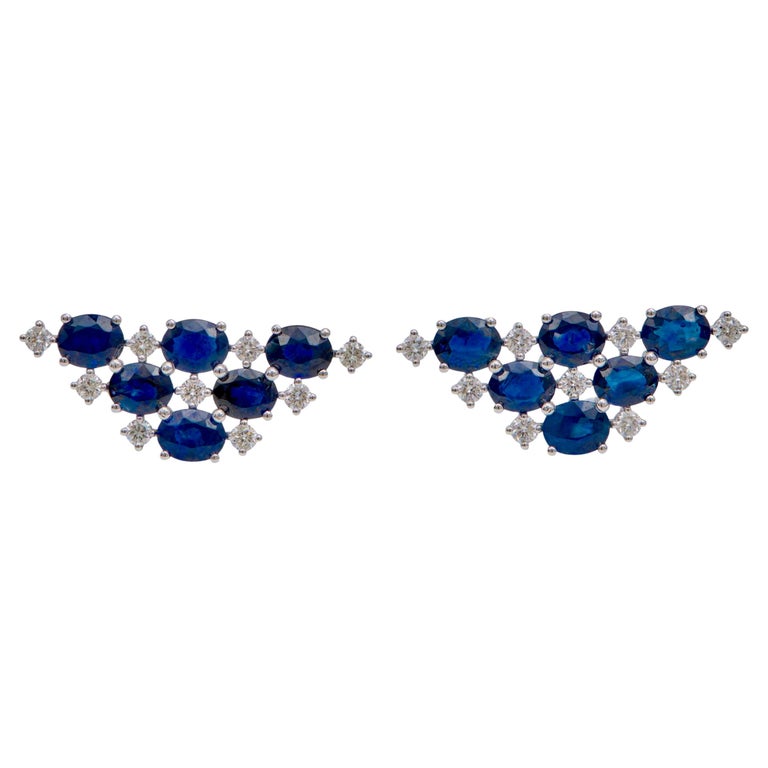 Eostre Blue Sapphire and Diamond White Gold Earring