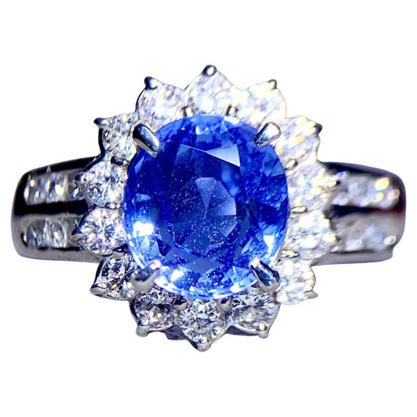 Eostre Unheated Sapphire 3.491 CT and Diamond Platinum Ring
