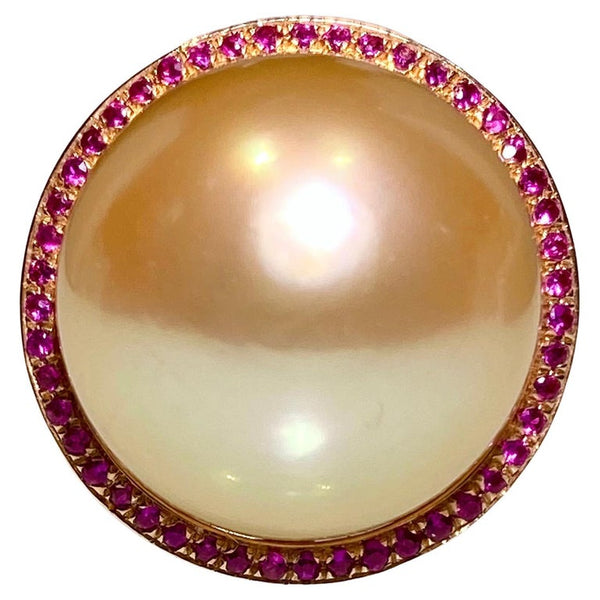 Eostre South Sea Pearl Golden Colour and Ruby Rose Gold Ring