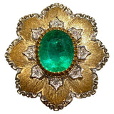 Emerald and Diamond Duo Color Gold Engagement Ring