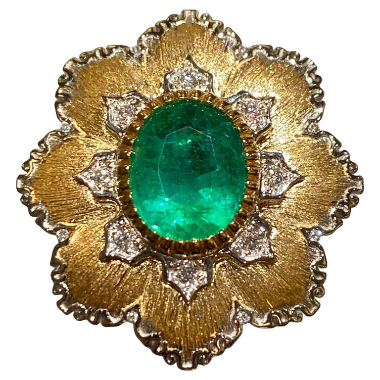 Emerald and Diamond Duo Color Gold Engagement Ring