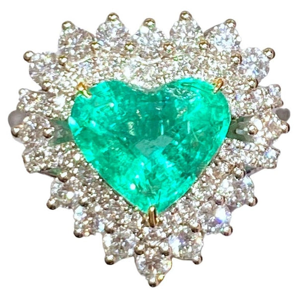 Eostre Emerald Heart and Diamond White Gold Engagement Ring