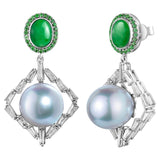 Eostre Jadeite, South Sea Pearl, Tsavorite and Diamond 18K White Gold Earring