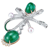 Eostre Multi Style Green Emerald and Diamond 18k White Gold Brooch Pendant
