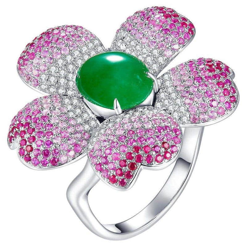 Eostre Type A Green Jadeite, Pink Sapphire and Diamond Pendant Ring in 18k Gold