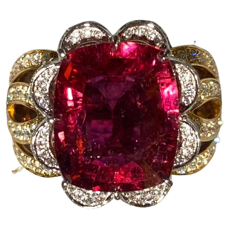 Eostre Rubellite Tourmaline and Diamond Ring in 18k Yellow Gold