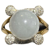 Light Lavender Colour Type A Jadeite and Diamond Ring in 18k Yellow Gold